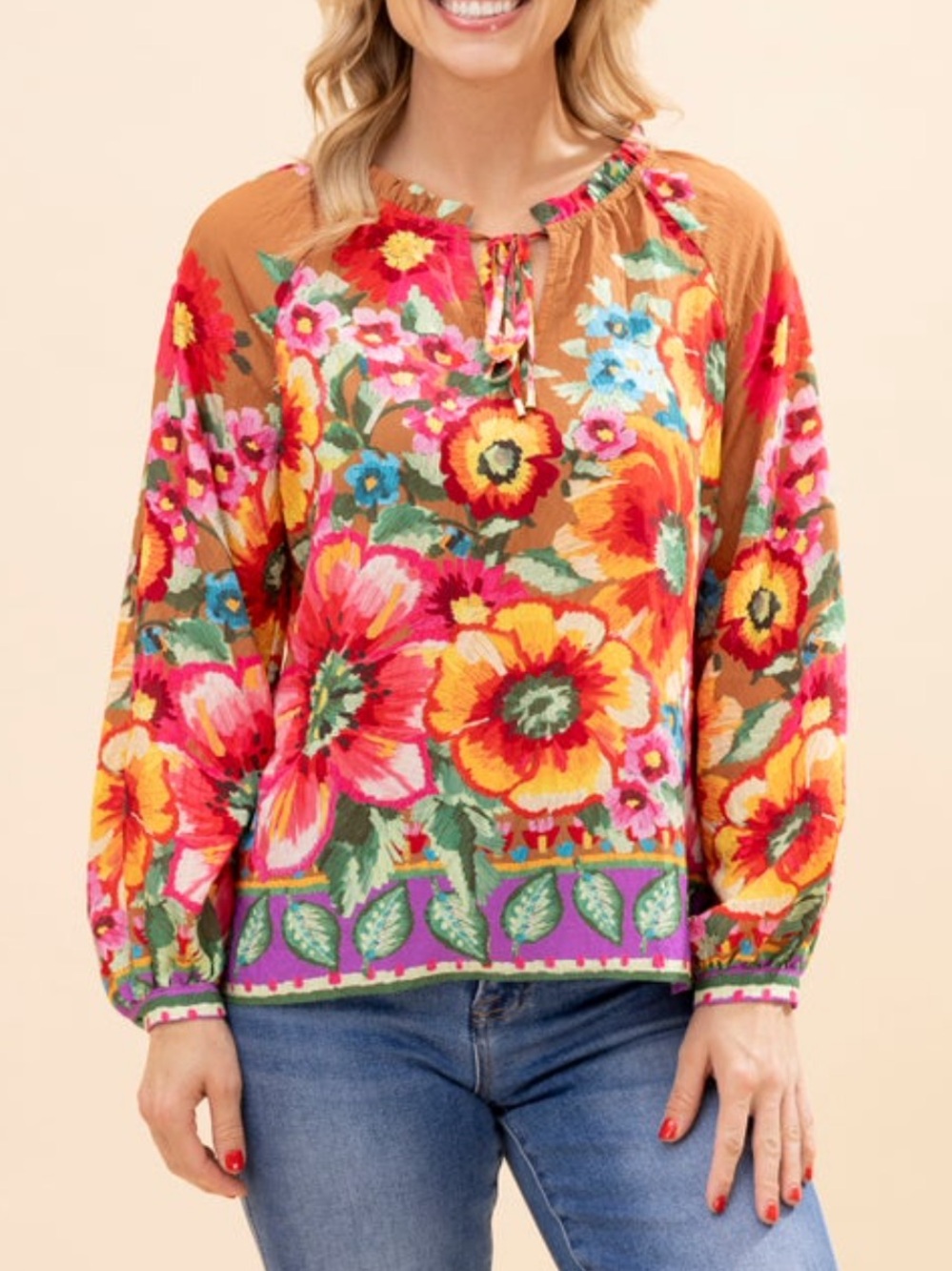 Oddi long sleeve floral blouse size medium